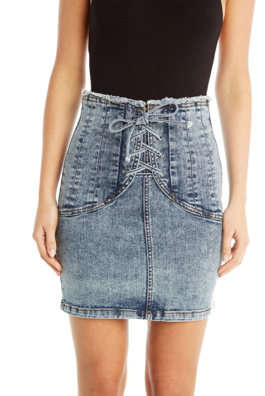 BARDOT Girls Corset Denim Skirt US 18 XXL Blue Acid Wash Cotton NWT